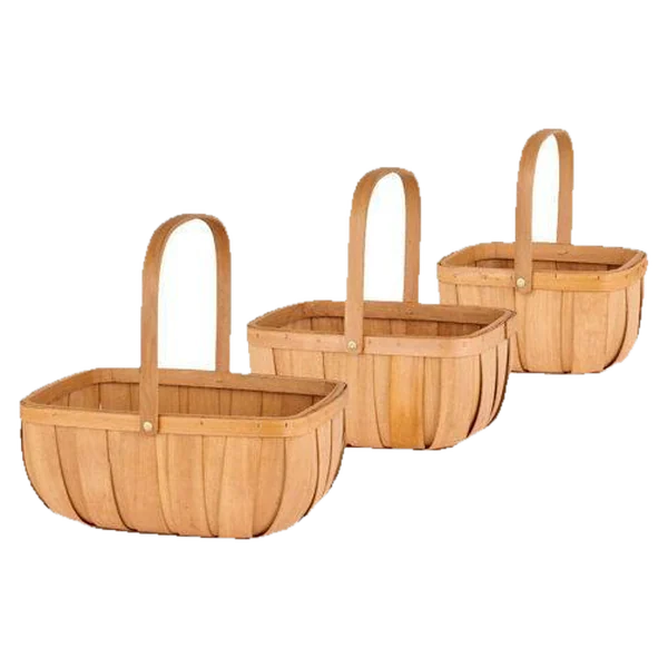 Wood chip basket set of three with handles